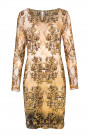 Antique Gold Printed Dress With Lace Sleeves