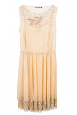 New Pearl In Town Sequined Lace Dress In Beige