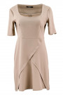 Square Neckline Dress With Mock Wrap Skirt In Brown
