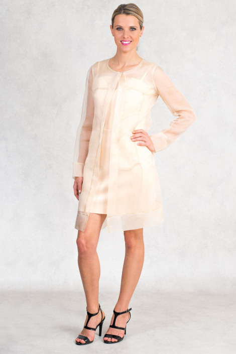 Diana Chic Long Silk Coat Quartz Beige