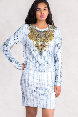 Gold Necklace Printed Dress Set