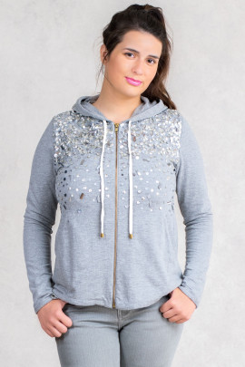 More By Siste's Cotton Sequined Cotton Hoodie In Grey