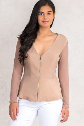 Siste's Cupro Jacket With Sheer Sleeves And Back
