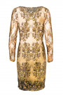 Antique Gold Printed Dress With Lace Sleeves