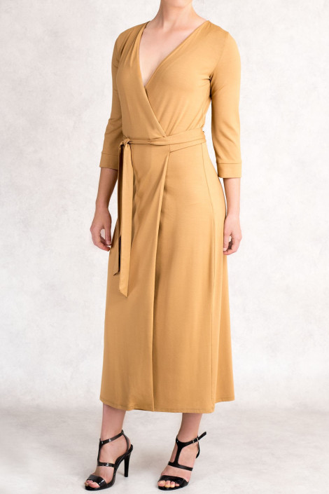 Style at Work Jersey Wrap Dress in Brown