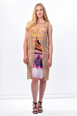 Glowing Waterfall Printed Dress Silk Decorated