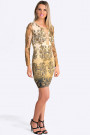 Antique Gold Printed Dress With Lace Sleeves