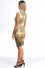 Antique Gold Printed Dress With Lace Sleeves