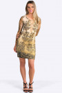Antique Gold Printed Dress With Lace Sleeves