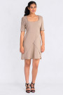 Square Neckline Dress With Mock Wrap Skirt In Brown