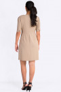 Square Neckline Dress With Mock Wrap Skirt In Brown