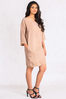 Siste's Cupro Tunic Dress with Asymmetric Pocket in Brown
