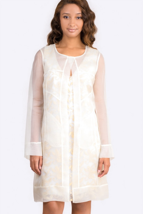 Diana Chic Long Silk Coat in Pearl White