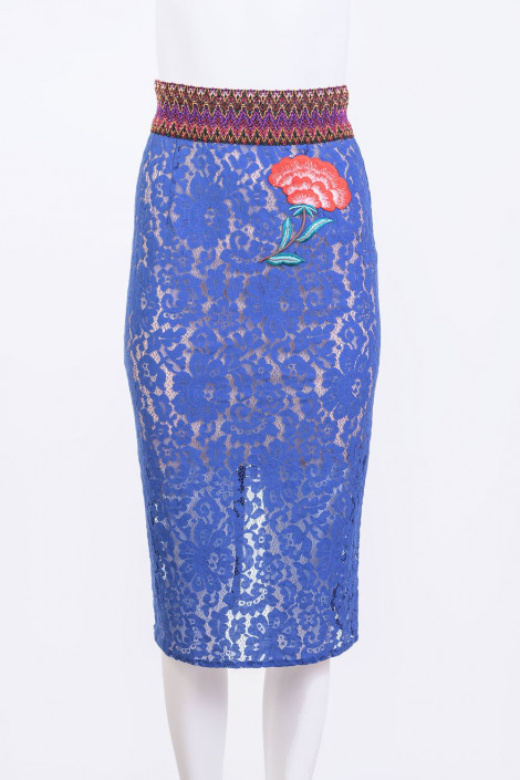 TENAX Blue Lace Skirt with Back Zipper