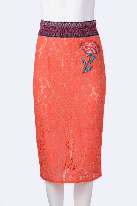 TENAX Red Lace Skirt with Back Zipper