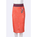 Vintage Style Embroidered Lace Skirt Back Zipper TENAX Red