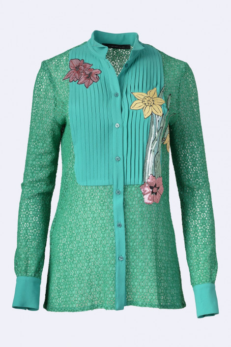 TENAX Lace Shirt with Flower Embroidery