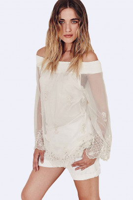 SISTE'S White Embroidered Off Shoulder Lace Blouse