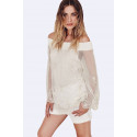 White Mesh Embroidery Off Shoulder Blouse SISTE'S ITALY