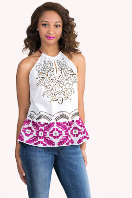 Designer's Embroidery Cotton Top With Spagetti Straps