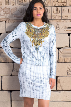 Gold Necklace Printed Dress Set