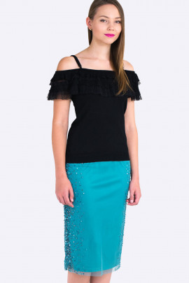 New Pearl in Town Sequined Lace Skirt in Green