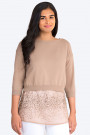 Sequined Top Twin Set With Short Cotton Jumper In Brown