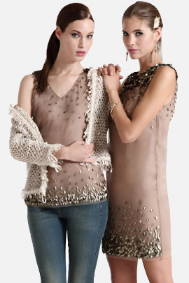 Shining Little Leaves Sequined Dress in Brown
