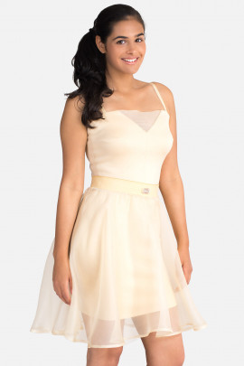 Diana Chic Slip Dress with Silk Skirt in Quartz Beige