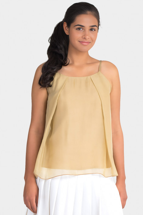Elegant Silk Top with Spaghetti Straps in Gold