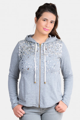 More By Siste's Cotton Sequined Cotton Hoodie In Grey