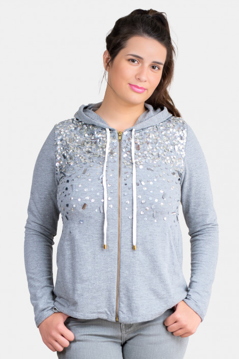 More By Siste's Cotton Sequined Cotton Hoodie In Grey