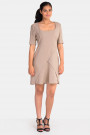 Square Neckline Dress With Mock Wrap Skirt In Brown