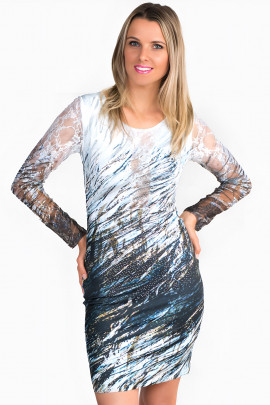 Enchanted Forest Bodycon Dress With Lace Sleeves