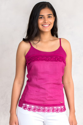 Lovely Romantic Linen Top In Pink