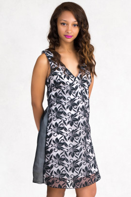 Elegant Lace on Cotton A-Line Dress in Black