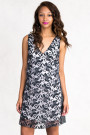 Elegant Lace on Cotton A-Line Dress in Black