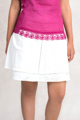 Two Layer Cotton Skirt with Leather Look Belt 