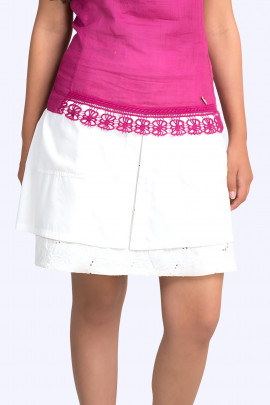 Two Layer Cotton Skirt with Leather Look Belt 