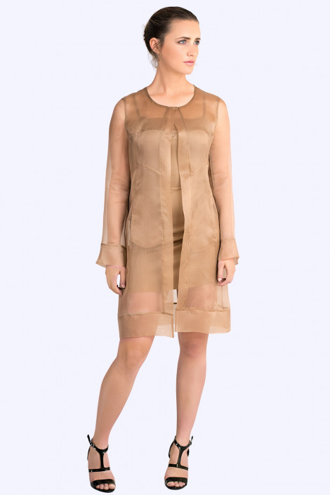 Diana Chic Long Silk Coat in Sienna Brown