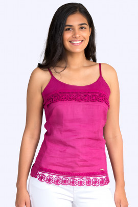 Lovely Romantic Linen Top In Pink