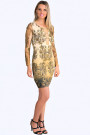Antique Gold Printed Dress With Lace Sleeves