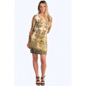 Antique Gold Designer Print Dress Lace Sleeves S-TWELVE EXCLUSIVE