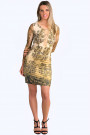 Antique Gold Printed Dress With Lace Sleeves