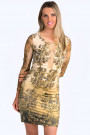 Antique Gold Printed Dress With Lace Sleeves