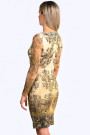 Antique Gold Printed Dress With Lace Sleeves