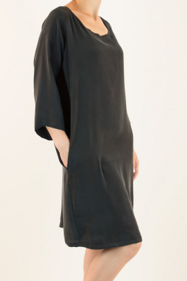 Siste's Cupro Tunic Dress with Assymetric Pocket in Black