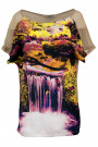 Glowing Waterfall Printed T-Shirt with Silk Sleeves