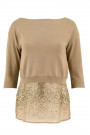 Sequined Top Twin Set With Short Cotton Jumper In Brown